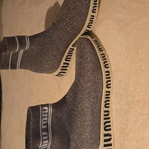 Miu Miu Sock Runners EUC Silver Sparkle